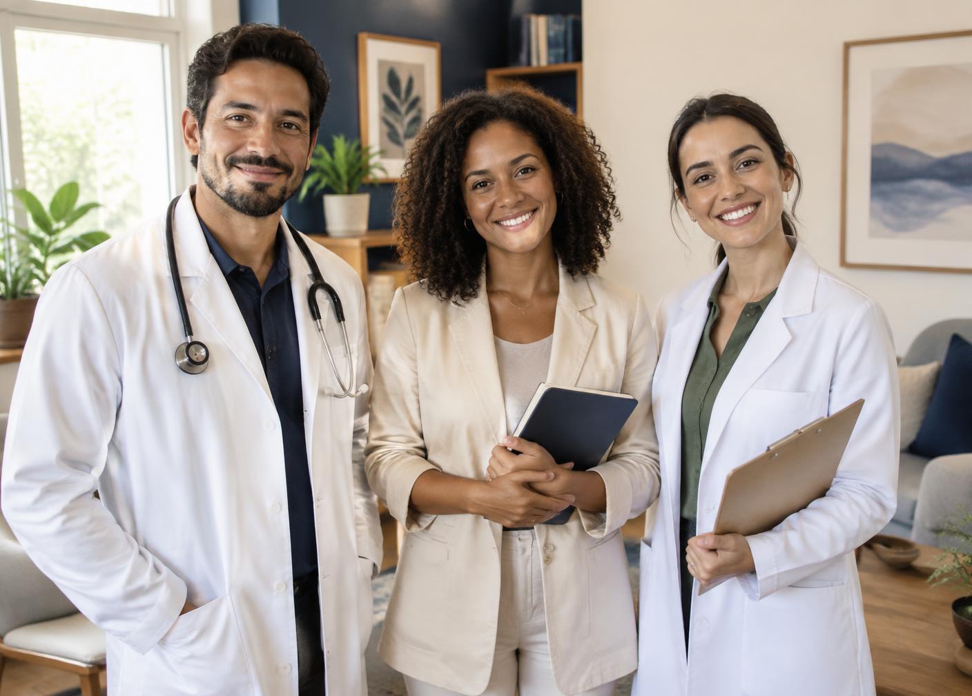 Equipe diversa de profissionais de saúde